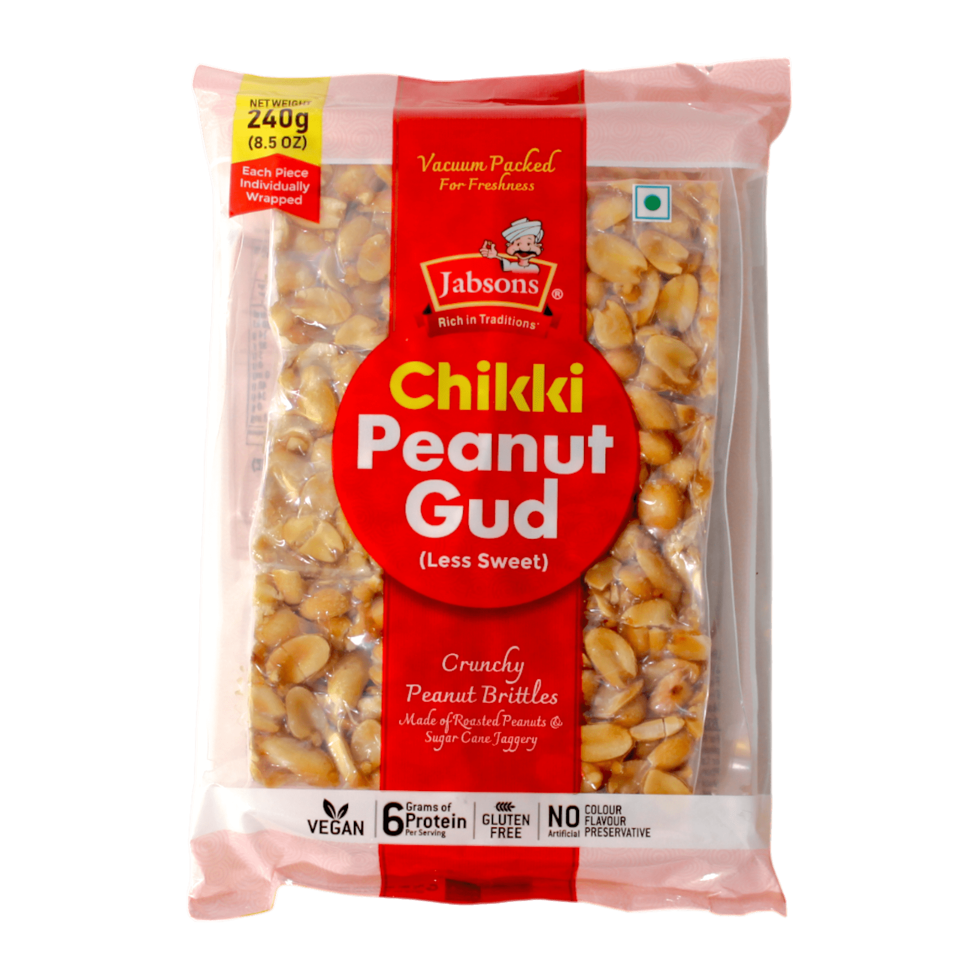 Jabsons - 240g Chikki Peanut Gud (less Sweet)
